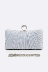Womens Crbeqabe Ring Diamonds Pleated Metallic Box Clutch Bag | Zarnesh